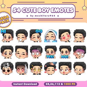 Twitch Emote - Cute Boy Emotes | 54 Boy Emotes, Mega Pack | Male Emotes | Tan Skin | Black Hair | Afro | Curly | Twitch, Discord, YouTube