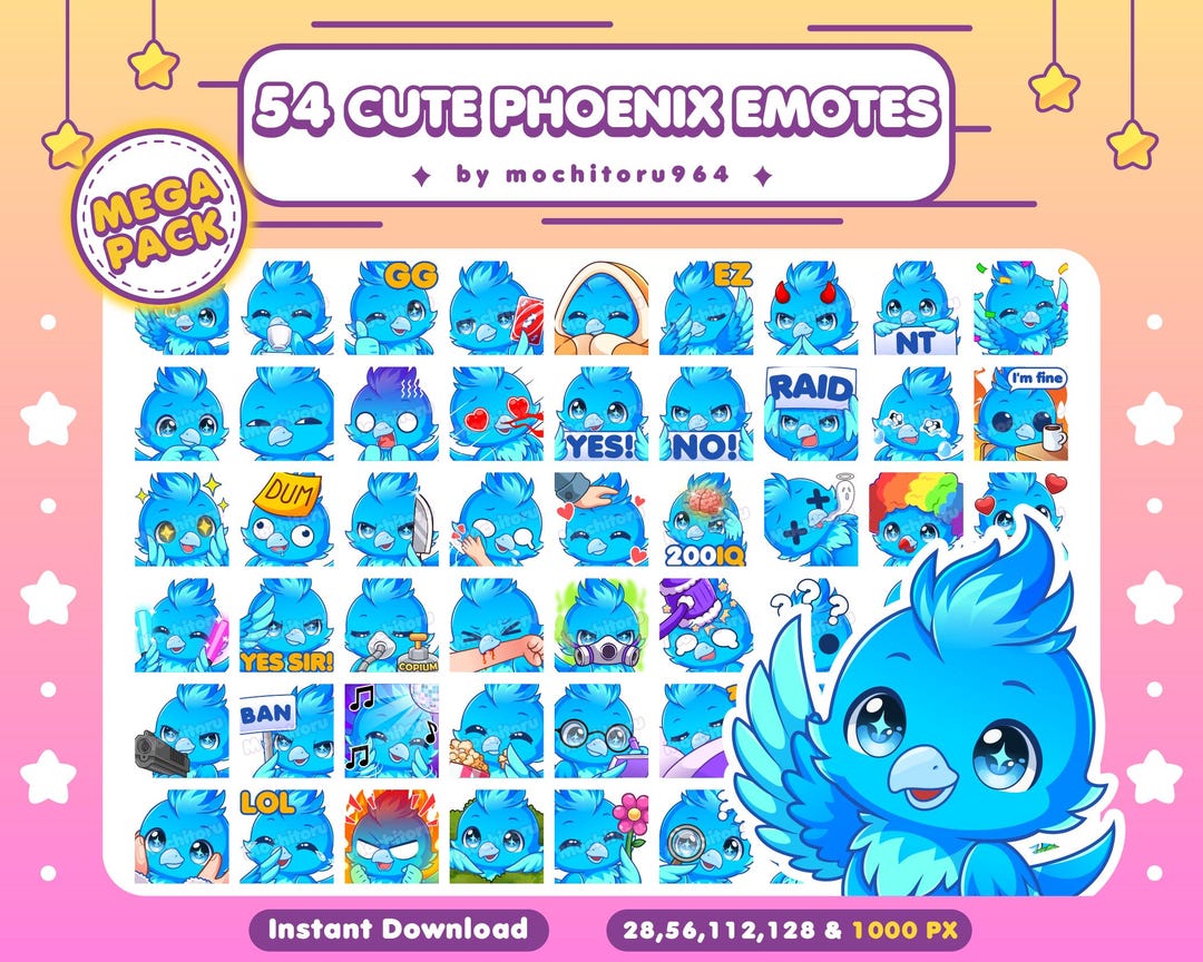 Twitch Emotes - Cute Blue Phoenix Emotes | Mega Pack Emotes | Kawaii ...