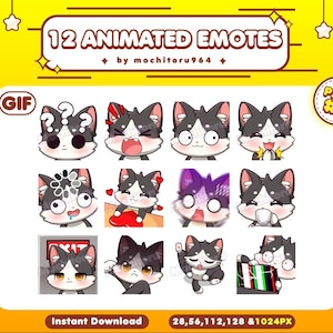Animated emotes - Cute Tuxedo Cat Emotes | 12 Tuxedo Cat Animated Emotes | Chibi Kitten | Kitty | Emotes for Twitch,Discord,YouTube,Kick