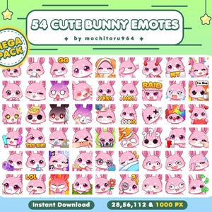 Twitch Emote - Cute Pink Bunny Emotes | 54 Bunny Emotes | Chibi Bunny | Animal Emotes | Kawaii Emotes for Twitch,Discord,YouTube,Kick
