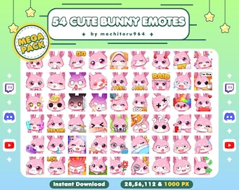 Twitch Emote - Süße Rosa Häschen Emotes | 54 Häschen Emotes | Chibi Häschen | Tier Emotes | Kawaii Emotes für Twitch, Discord, YouTube,Kick