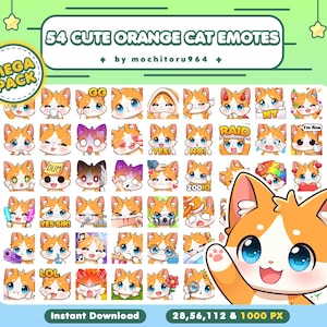Twitch Emote - Cute Orange Cat Emotes | 54 Kitty Emotes, Mega Pack | Chibi Kitten | Animal Emotes | Kawaii Emotes Kick, Discord, YouTube