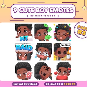 Twitch Emote - Cute Boy Emotes | 9 Boy Emotes Part 3 | Male Emotes | Black Skin | Black Hair | Afro | Curly | Twitch, Discord, YouTube