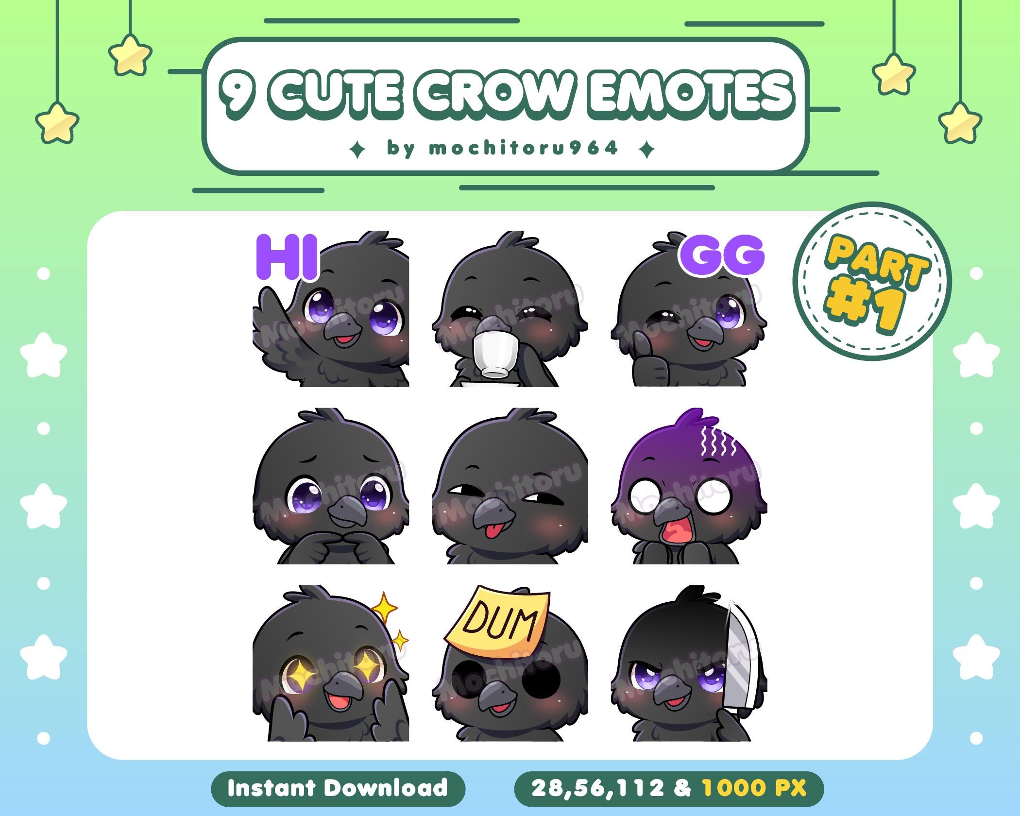 Twitch Emote - Cute Crow Emotes | 9 Raven Emotes Part 1 | Chibi Crow ...