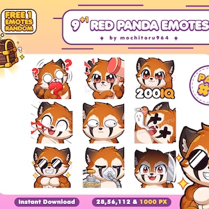 Twitch Emote: Cute Red Panda Emotes Part 1 / 9+1 Emotes / Chibi emotes / Chibi Kawaii Red Panda, Animal Emotes for Twitch, Discord & YouTube