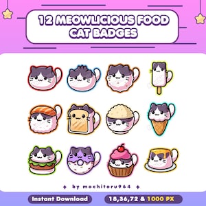 Twitch Badges - 12 Meowlicious Food Cat Badges | Tuxedo Cat | Kitty | Cats | Animal Badges | YouTube Badges | Discord Badges | Kick Badges