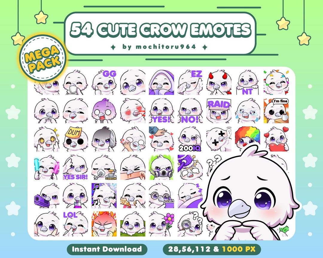 Pcrow Emote Twitch Emote - Cute Crow Emotes | 54 Raven Emotes Mega Pack | Kawaii ...