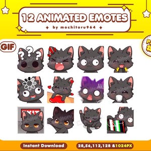 Animated emotes - Cute Black Cat Emotes | 12 Black Cat Animated Emotes | Chibi Kitten | Kitty Emotes |Emotes for Twitch,Discord,YouTube,Kick