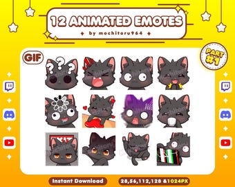 Animated emotes - Cute Black Cat Emotes | 12 Black Cat Animated Emotes | Chibi Kitten | Kitty Emotes |Emotes for Twitch,Discord,YouTube,Kick