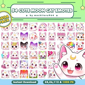 Emote del gattino lunare bianco carino / 54 Emote del gatto, Mega Pack / Luna / Gattino Chibi / Animale / Emote animate / Calcio, Discord, YouTube, Twitch