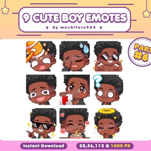 Twitch Emote - Cute Boy Emotes | 9 Boy Emotes Part 6 | Male Emotes | Black Skin | Black Hair | Afro | Curly | Twitch, Discord, YouTube