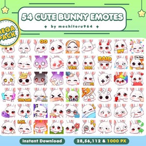 Twitch Emote - Cute White Bunny Emotes | 54 Bunny Emotes | Chibi Bunny | Animal Emotes | Kawaii Emotes for Twitch,Discord,YouTube,Kick