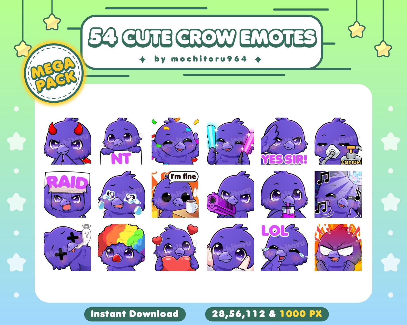 Pcrow Emote Twitch Emote - Cute Crow Emotes | 54 Raven Emotes Mega Pack | Kawaii ...
