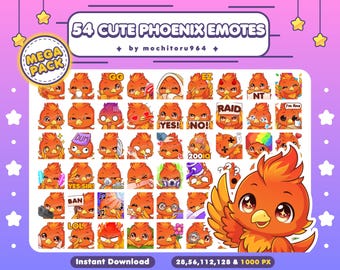 Twitch Emotes - Cute Phoenix Emotes | Mega Pack Emotes | Kawaii Fire Bird Emotes | Cartoon Phoenix | Flaming Bird Emotes (Digital Download)
