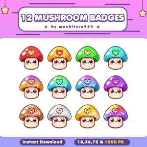 Twitch Badges - 12 Kawaii Mushroom Badges | Kawaii Badges | Love | Fungus | Magical Badges | YouTube Badges | Discord Badges | Kick Badges