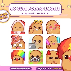 Twitch Emote - Cute Potato Emotes Mega Pack | 50 Kawaii Emotes for Twitch, Discord, YouTube | Adorable Streamer & Gamer Set