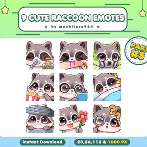 Twitch Emote - Cute Raccoon Emotes | 9 Raccoon Emotes Part 5 | Chibi Raccoon | Animal Emotes | Kawaii Emotes for Twitch, Discord, YouTube