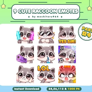 Twitch Emote - Cute Raccoon Emotes | 9 Raccoon Emotes Part 4 | Chibi Raccoon | Animal Emotes | Kawaii Emotes for Twitch, Discord, YouTube