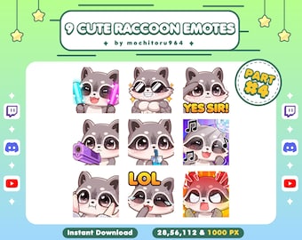 Twitch Emote - Cute Raccoon Emotes | 9 Raccoon Emotes Part 4 | Chibi Raccoon | Animal Emotes | Kawaii Emotes for Twitch, Discord, YouTube