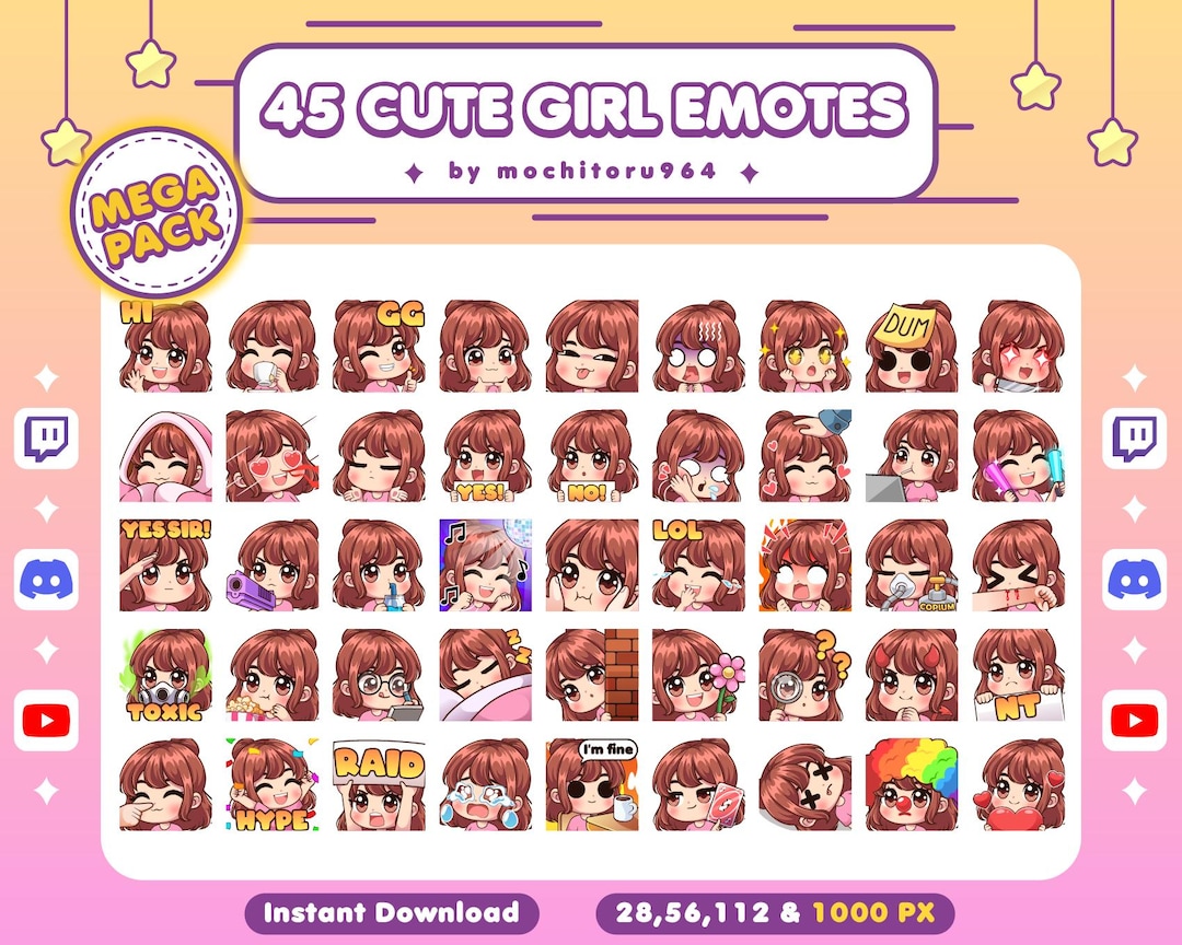 45 Cute Girl Mega Pack Emotes / Brown Short Hair / Cute Girl / Brown ...