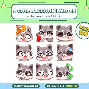 Twitch Emote - Cute Raccoon Emotes | 9 Raccoon Emotes Part 6 | Chibi Raccoon | Animal Emotes | Kawaii Emotes for Twitch, Discord, YouTube