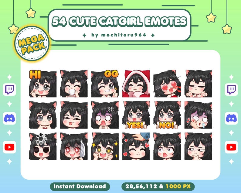 Twitch Emote - Cute Catgirl Emotes | 54 Catgirl Emotes, Mega Pack ...