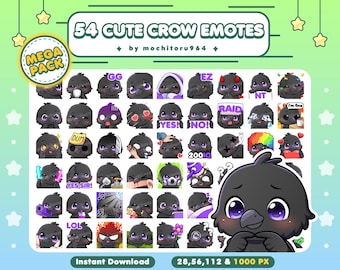 Twitch Emote - Cute Crow Emotes | 54 Raven Emotes Mega Pack | Kawaii Chibi Black Bird | Crow VTuber | Emotes for Twitch Discord YouTube