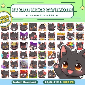 Twitch Emote - かわいい黒猫のエモート | 54種類の子猫のエモート、メガパック | ちび子猫 | 動物のエモート | かわいいエモートKick、Discord、YouTube