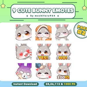 Twitch Emote - Cute Gray Bunny Emotes | 9 Bunny Emotes Part 2 | Chibi Bunny | Animal Emotes | Kawaii Emotes for Twitch,Discord,YouTube,Kick