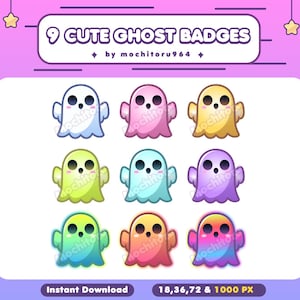 Twitch Badges /Cute Ghost Badges / 9 Badges / Ghost / Spooky Badges / Emotes / Kawaii Ghost/ Chibi Ghost /YouTube Badges / Discord Badges /