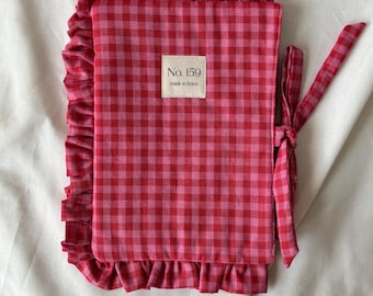 Buchhülle pink rot kariert