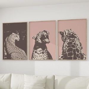 Pastel Pink Leopard Wall Art Set Of 3 Preppy Cheetah Wall Art Minimalist Living Room Wall Decor Gift For Her