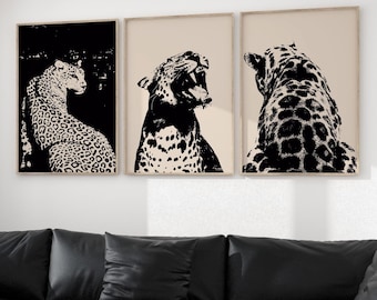 Minimalist Leopard Wall Art Set Of 3 Aesthetic Cheetah Wall Art Printable Housewarming Gift