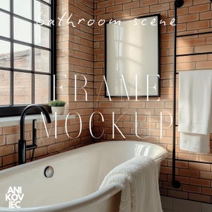 A1-A4 Frame Mockup Industrial Bathroom Scene Black Frame PSD One Vertical Frame Interior Mockup DIN A Ratio