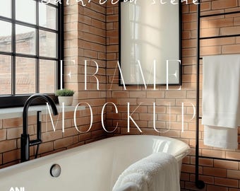 A1-A4 Frame Mockup Industrial Bathroom Scene Black Frame PSD One Vertical Frame Interior Mockup DIN A Ratio