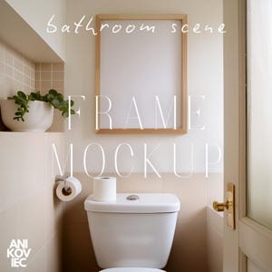 A1-A4 Frame Mockup Bathroom Scene Wood Frame PSD One Vertical Frame Interior Mockup DIN A Ratio