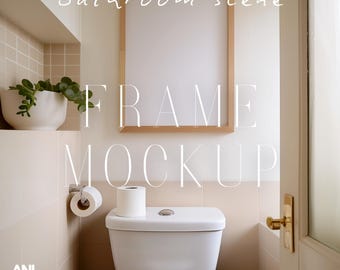 A1-A4 Frame Mockup Bathroom Scene Wood Frame PSD One Vertical Frame Interior Mockup DIN A Ratio