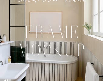 3x2 Frame Mockup Boho Bathroom Scene PSD One Horizontal Frame Interior Mockup Ratio 3:2