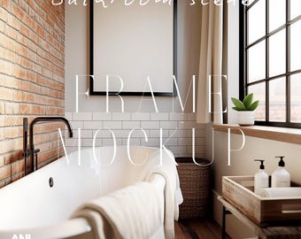 3x4 Frame Mockup Industrial Bathroom Scene PSD One Vertical Frame Interior Mockup Ratio 3:4