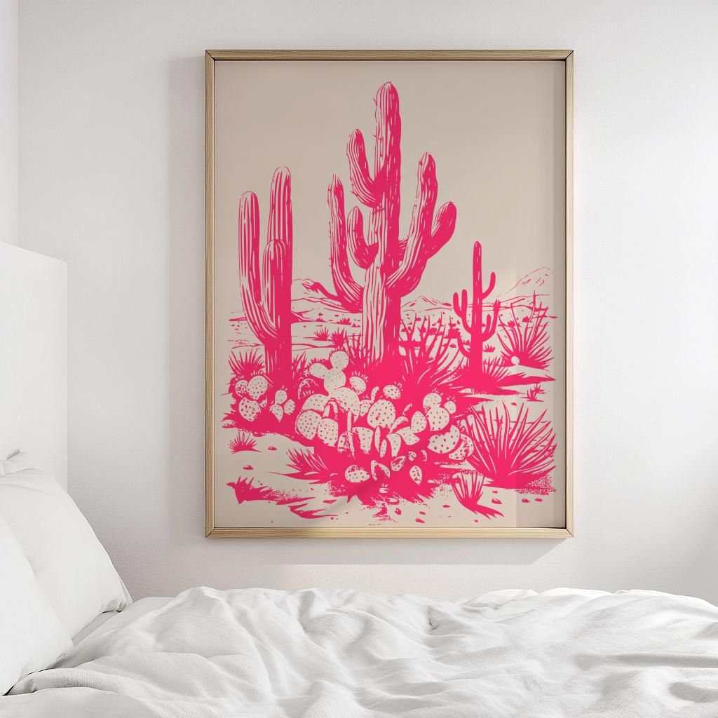 Hot Pink Saguaro Cactus Wall Art Mexican Desert Wall Art Trendy ...