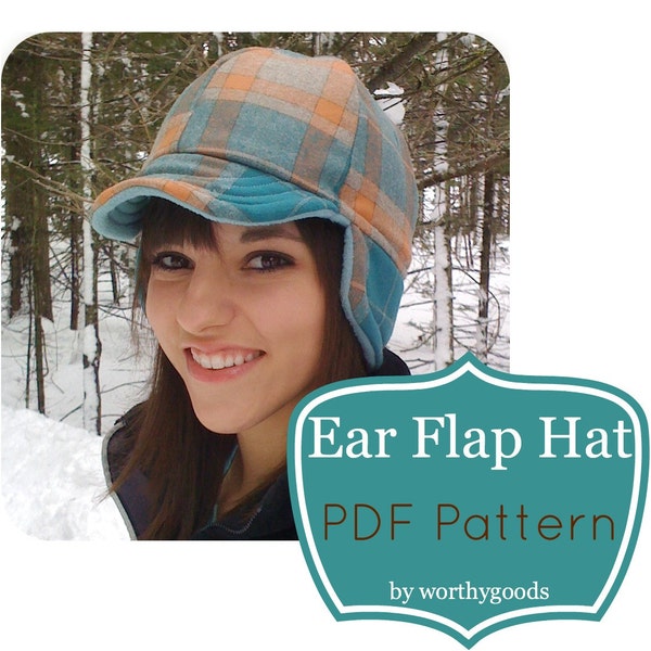 Ear Flap Hat PDF Sewing Pattern - Warm Winter Style "The County" Cap - 3 Sizes Kids, Women's & Men's - Simple to Sew DIY