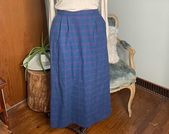 Vintage 80s Pendleton plaid long skirt. Purple + Teal.  Modern size 8.