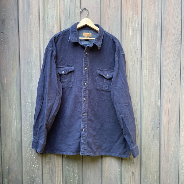 Vintage 90s St. Johns Bay thick flannel chamois shirt.  Navy blue.  2XL