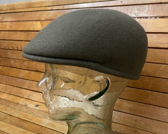 100% Felted Wool Driving Flat Cap Hat Bicycle Cabby Golf. Taupe/Olive. Size S