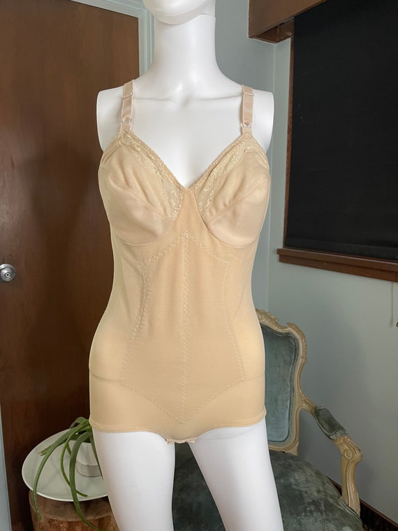 Vintage 70s 80s bodysuit girdle shaper. Dark beig… - image 3