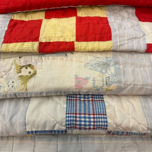 Tattered Vintage Hand Stitched Quilt Cutter Pieces 34 x 46