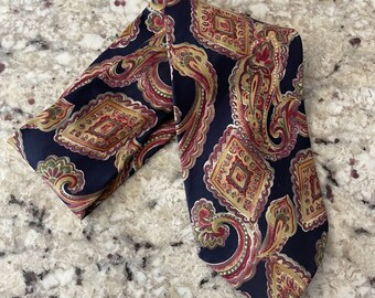Vintage 80s Christian Dior Monsieur paisley tie | Navy blue with multicolor | 3.75" x 55"
