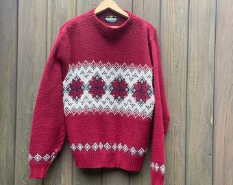 Pull de ski vintage des années 70 à motif flocon de neige. Taille M/L