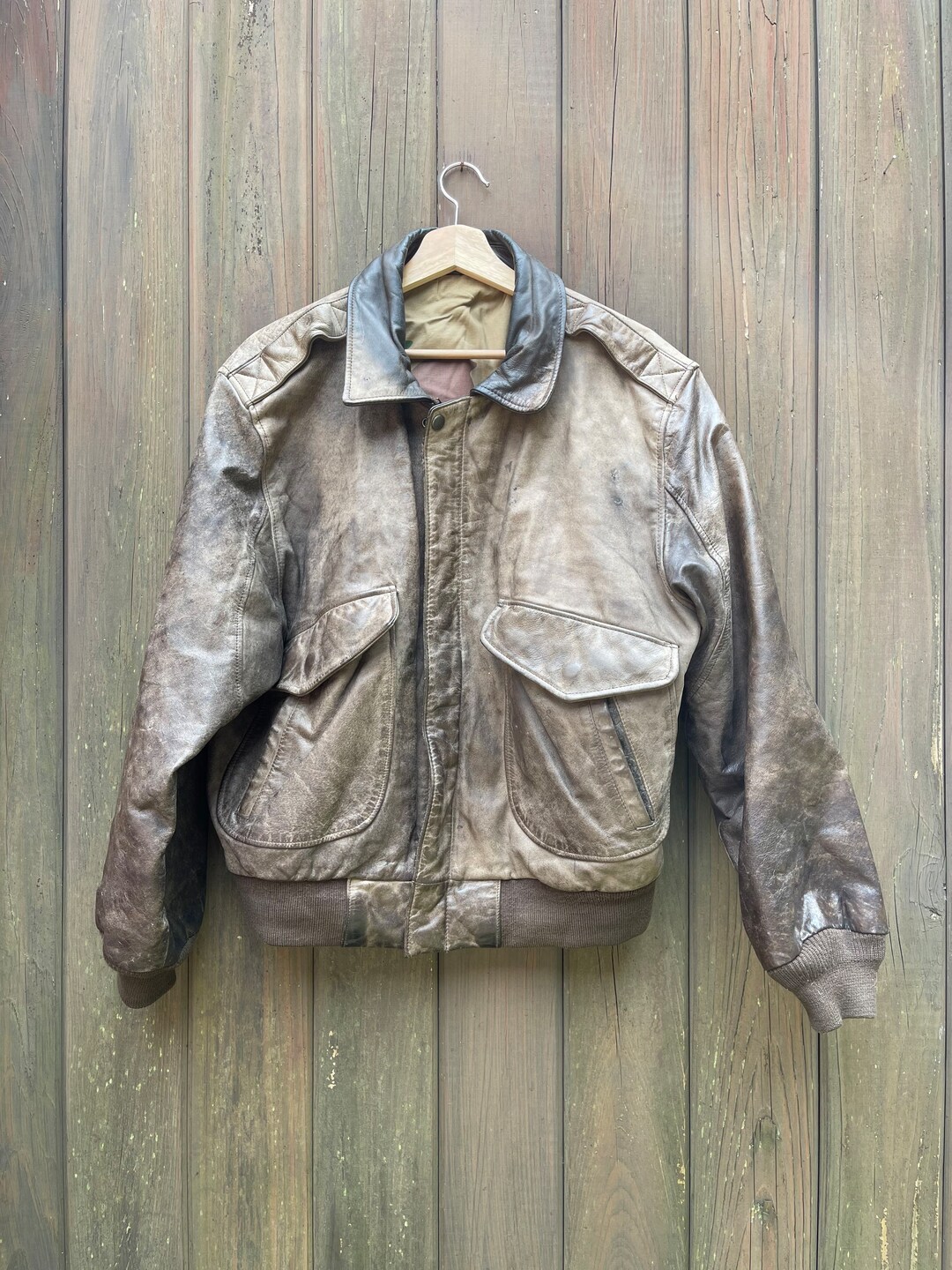 Vintage 1980s Hunt Club Men's Weathered Leather Bomber - Etsy