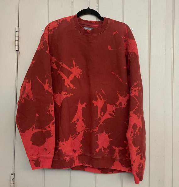 red bleach dye sweatshirt